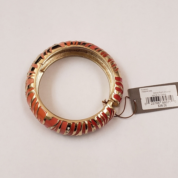 Tommy Bahama, orange zebra palm enamel jeweled clamper bangle bracelet NWT - Picture 4 of 13